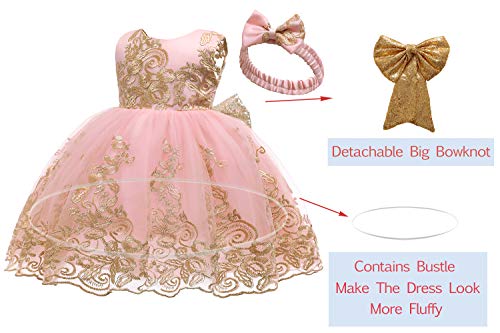 0-6T Big Bowknot Sequins Embroidered Lace Party Tutu Gown Toddler Baby Girls Dress With Headwear Easter Ball Gown Dress Pink B 60 #TOP2
