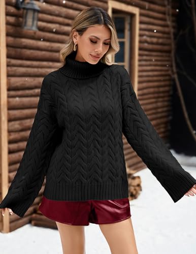 Image of Libsorge Womens Oversized Mockneck Cute Cable Knit Sweater Winter Fall 2025 Ladies Dressy Casual Lightweight Pullover Tops