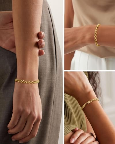 14K Gold Bracelets for Women Non-Tarnish, 3-Layer Woven Beaded Bracelet for women, Elastic Stretch Adjustable Trendy 2025 for Yoga, Work, Parties & Everyday Wear, Gifts for Her4