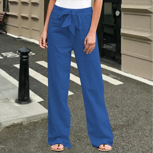 Linen Pants Women Summer Cotton Linen Lounge Pants Casual Strappy Elastic Plus Size Tie Front Trousers with Pockets3