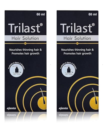Image of Trilast Hair Care Lotion: Biotin, Niacinamide, Collagen & Wheat Protein for Hair Regrowth, Thickening, Strengthening & Repair 360 Spray + Dropper - Dermatologically Tested - 60ml,Pack of 2