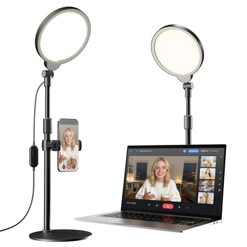 Dimmable Ring Light with Stand for Desk, Adjustable Desk Light for Video Recording, 30 Light Modes Video Conference Lighting, Zoom Lighting for Computer, Webcam, Podcast, Calls, Home Office, CRI 97.8