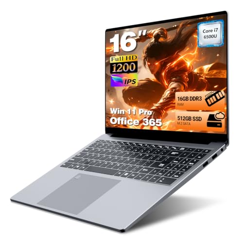 Image of Gaming Laptop i7, 16 inch Laptop Computer Up to 3.1GHz, 2026 Laptop Computers with 16GB RAM 512GB SSD, FHD 1920x1200, 180 Angle Open, Backlit Keyboard, Type-C, Mini HDMI, PC Lap top for Study Work