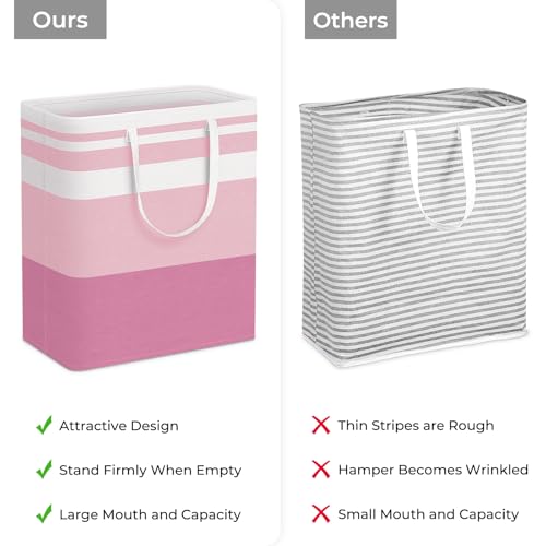 HomeHacks 2 Pack Large Laundry Baskets, Waterproof, Freestanding Laundry Hampers, Collapsible Clothes Hamper with Reinforced Handles in Laundry, College Dorm, Bathroom, Bedroom (Blue+Pink, 100Lx2)