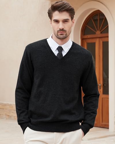 Kallspin Men's Wool Blend V-Neck Sweater Relax Fit Knit Pullover for Fall Winter2