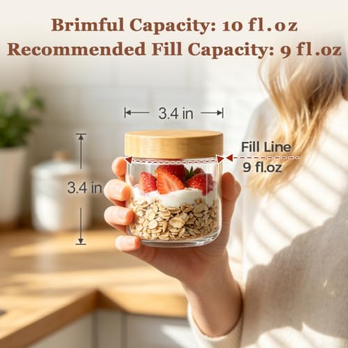 Image of ComSaf Overnight Oats Containers with Lids 10 oz, Small Glass Jars 4 Pack