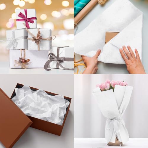 Image of 120 Sheets White Glitter Tissue Paper, 14x20 Inch Glitter Art Tissue Paper for Gift Bags, Gift Wrap Supplies Bulk for Weddings, Birthday Parties, Crafts & Decoration (White)