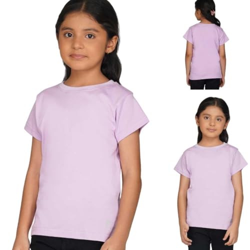 Image of Kids Round Neck Girls Tshirt | Short Sleeves | Natural Organic 100% Cotton Soft Comfortable Fabric | Plain Color Original Branded Half Sleeve | School t-Shirt for Girl Kid | Sleepwear Everyday Casual