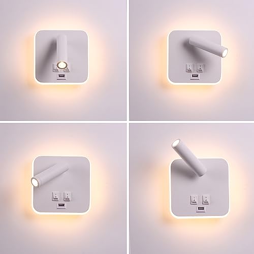 Image of USB Charging Port Wall Wash Light White Bed LED with Interior Wall Adjustable Spotlight Reading lamp Wall lamp Bedroom Indoor Bedside Lamp 3000K (3W + 10W)