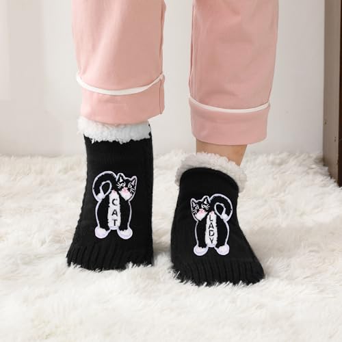 Image of ZYZX Cute Cat Slipper Socks for Women with Grips,Fuzzy Socks Indoor