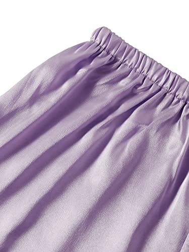 LYANER Women's Satin Pajamas Set Short Sleeve Button Shirt Silky Sleepwear with Shorts Set PJ4