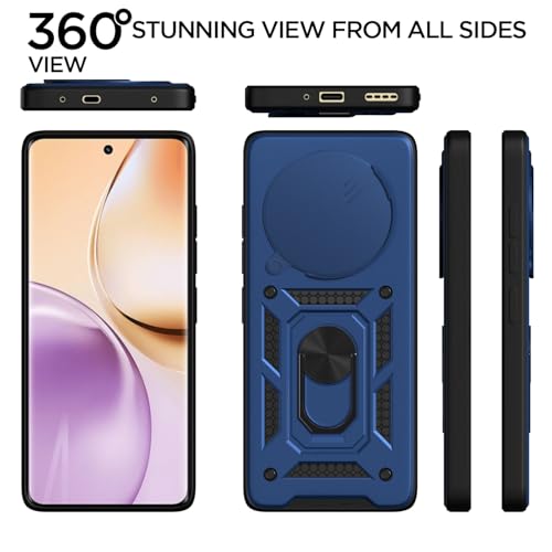Image of Pikkme Back Cover for Realme P3 Pro 5G / Realme 14 Pro Plus 5G | 360 Protection Case | Sliding Camera Shield Cover & Ring Holder Stand D10 Tough Armor Bumper Case (Blue)