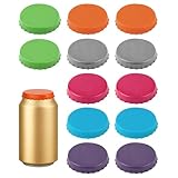 Soda Can Lids – 12 Pack Reusable Silicone Can Covers, Pop Can Lids Fits Standard Cans, Can Toppers for Soda, Beer, Beverage (Assorted, BPA-Free)