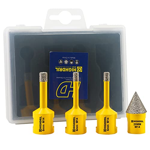HIGHDRIL Juego de brocas de diamante – 4 unidades (6/6/8 mm+20 mm) sierra perforadora de diamante para cerámica, porcelana, azulejos, granito, mármol, ladrillo, Dekton con rosca M14