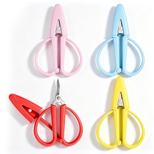 4 Pack Mini Scissors with Protective Silicone Cover Small Travel Scissors Sharp Stainless Steel Blades for Crafts Sewing Embroidery Needlepoint Scissors 4 Colors