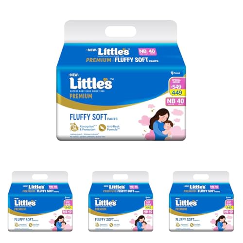 Image of Little's Premium New Born Baby Diaper Pants Style (NB) | Upto 5 kg | 40 Count - Pack of 4 | FluffySoft Baby Diapers with Leakage Guard, Wetness Indicator & 12 Hours Absorption