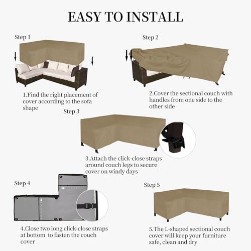 Image of Easy-Going Patio L-Shaped Sectional Sofa Cover, 58 inchX85 inch Waterproof Heavy Duty Outdoor Garden Furniture Cover (Left Facing, Camel)