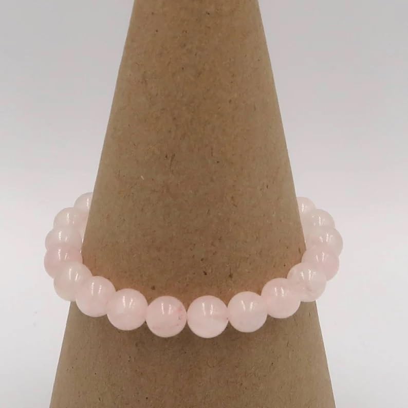 Braccialetto in quarzo rosa fatto a mano con pietre semipreziose naturali da 10 mm, perline rotonde lisce ed elastiche, braccialetto bohémien, braccialetto per meditazione spirituale, bracciale