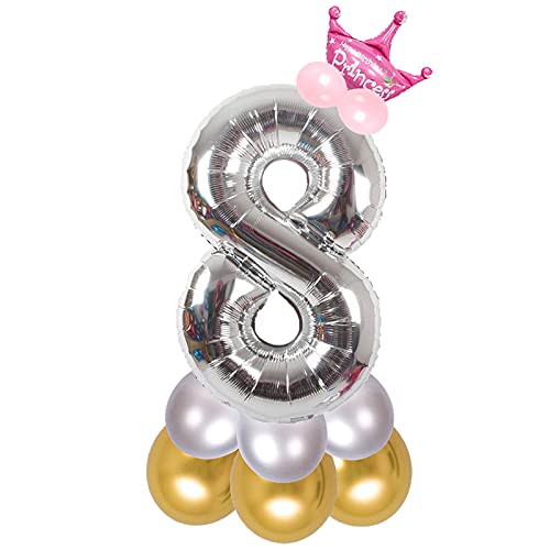 Image of Pink 32 Inches Numbers 8 Shape Large Big Foil Helium Balloons For Party Decorations In Happy Birthday Anniversary Office Items Materials Set Pack, 13 Pcs