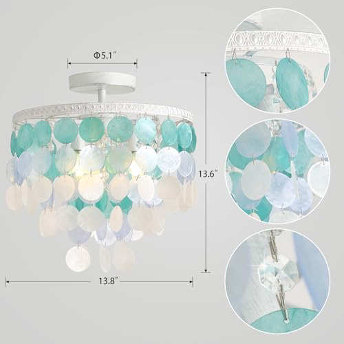 Tribillion 13.8 Inch Natural Capiz Shell Chandelier 3 Light Mini Chandelier Boho Ceiling Light Entryway Light Fixture For Girls' Bedroom Hallway Living Room Dinning Room Brushed White Handmade Painting thumb #1