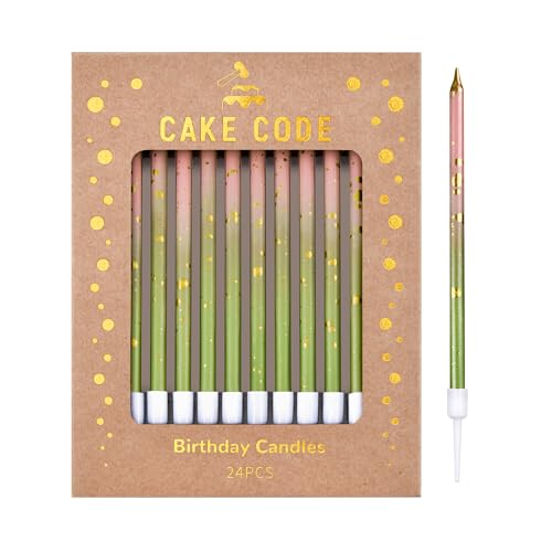 CAKE CODE Pink Green Gold Long Thin Birthday Candles, Cake Candles, Birthday Parties, Wedding Decorations, Party Candles