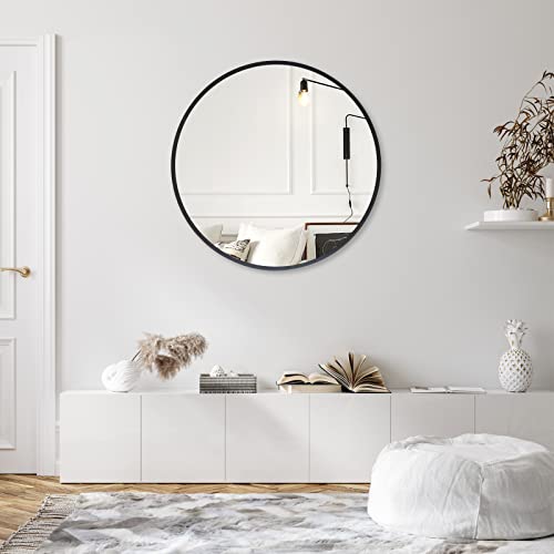 Zenmag Round Wall Mirror, 24" Metal Framed Round Mirror, Large Bathroom Circle Mirror, Decorative Large Black Round Wall Mirror For Living Room, Bedroom, And Foyer #TOP5