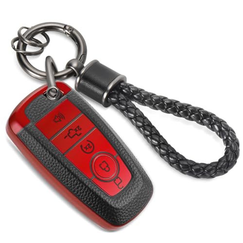 Image of Key Fob Cover for Ford, Braided Loop Keychain Accessory, Red