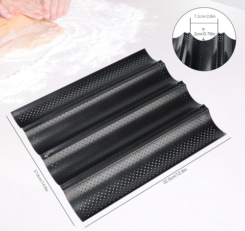 ilauke Baguette Baking Tray Perforated French Stick Loaf Baking Molds Pan for 4 Baguettes