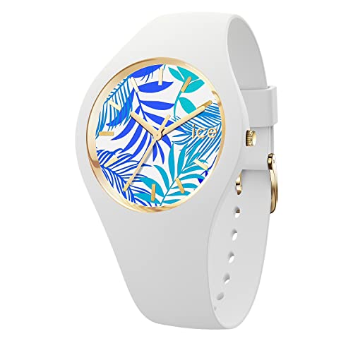 ICE-WATCH - Ice Flower Turquoise Leaves - Montre Blanche pour Femme avec Bracelet en Silicone - 020517 (Medium)