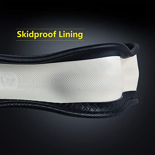 Image of Valleycomfy Steering Wheel Covers Universal 15 inch - Genuine Leather, Breathable, Anti Slip & Odor Free (White Line, M(14 inch 1 /2-15 inch 1 /4))