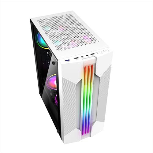 PC Gaming Case, Mid-Tower ATX/M-ATX/Mini-ITX PC Game Chassis, Side Tempered Glass, Rear 120 Water Cooling Support, White(Not Include Fans)