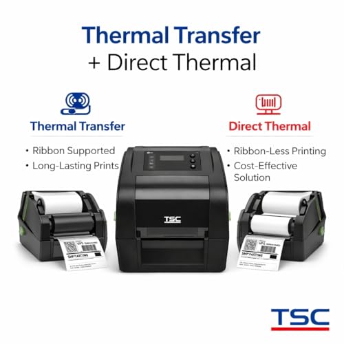 Image of TSC TH340 Desktop Barcode Label Printer | 300 DPI | Thermal Transfer & Direct Thermal | USB, RS-232 & Ethernet | for Amazon & Shipping Labels