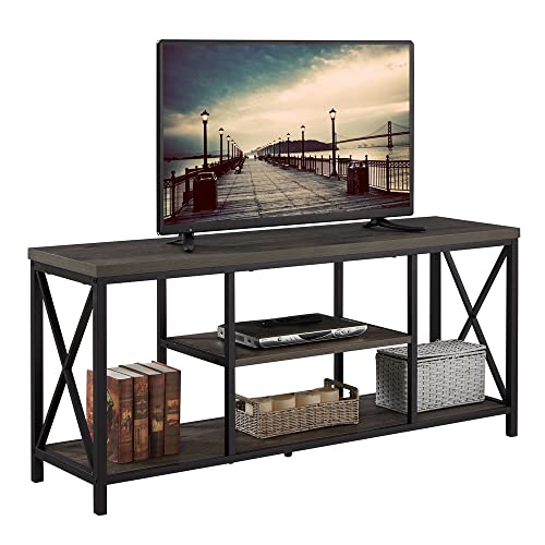 EXCEFUR 55 inch TV Stand for TV up to 65 inch, Rustic Wood and Metal Media TV Console Table for Living Room, Grey - Image 9