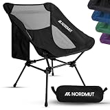 NORDMUT® Campingstuhl kleines Packmaß & Ultraleicht – Kleiner Campingstuhl mit 150 kg Belastung – Klappstuhl Camping leicht aus Aluminium für Camping, Outdoor & Festivals (1, Schwarz)
