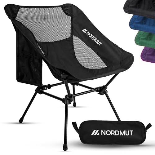 NORDMUT Campingstuhl kleines Packmaß & Ultraleicht Kleiner Campingstuhl mit 150 kg Belastung Klappstuhl Camping leicht aus Aluminium für Camping Outdoor & Festivals (1 Schwarz)