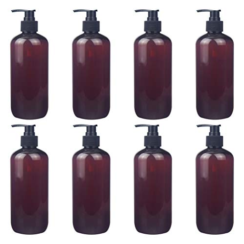 TOPBATHY Amber Shampoo Bottle Cylinder Pump Bottles Plastic Dispenser for Lotion Shower Gel Liquid Soap Bathroom Kitchen Supplies 500ml 8pcs
