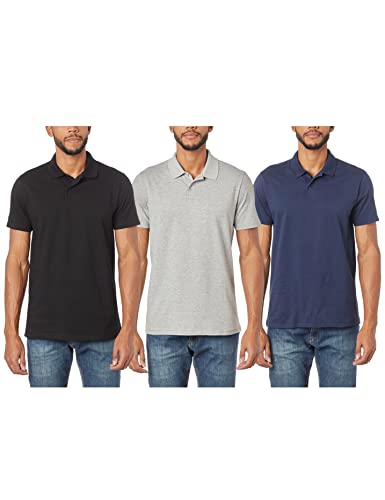 Kit 3 Camisas Polo, basicamente., Masculino, Preto Azul Marinho Mescla Claro, G