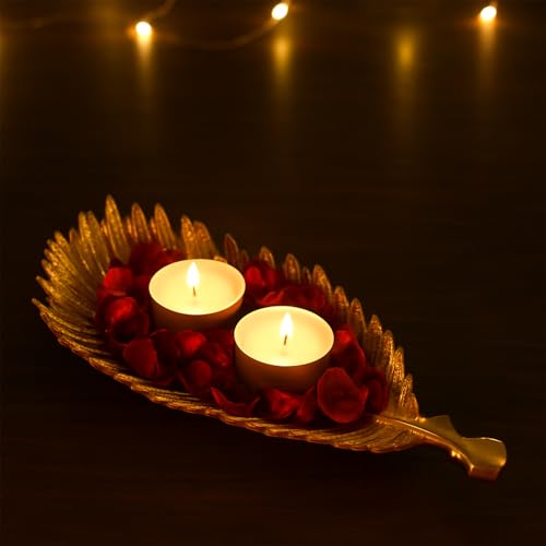 Image of MARKET 99 Decorative Golden Tray | Aluminium Embossed Designer Dish for Home Decor & Table Use | Ideal Christmas Gift for Home, Housewarming, Diwali, Weddings, Festivals & Modern Living Room Styling