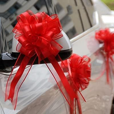 30pcs Solid Color White/Gold Beautiful 65mm Large Pull Bow Ribbon for Bouquet Flower Gift Packing Wedding Car Party Decoration (red)