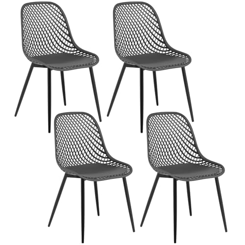 Klihome Esszimmerstühle 4er Set, Esszimmer Stühle mit Rückenlehne Metallbeinen, Küchenstuhl Schalenstuhl Wohnzimmerstuhl, skandinavisch, modern, Grau K0024EZS-4