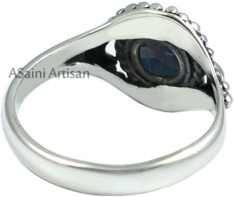 6MM Round Gemstone Two Crescent Moon Handmade Sterilng Silver Ring