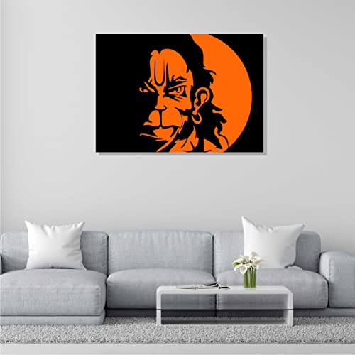Image of RANGOLI 100% Cotton Stretched Canvas Painting 400 GSM, Framed Lord Hanuman Canvas Abstract Wall Art for Living Room, 3D Paintings for Wall Decor (16 x 23 Inch With Frame)