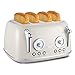 Wiltal Toster 4 kromki, długi otwór, obudowa ze stali nierdzewnej, z wbudowaną nasadką na bułki, z pokrywką, stopień opiekania 1-6, funkcja rozmrażania, szuflada na okruchy, opiekacz retro, kremowo-biały