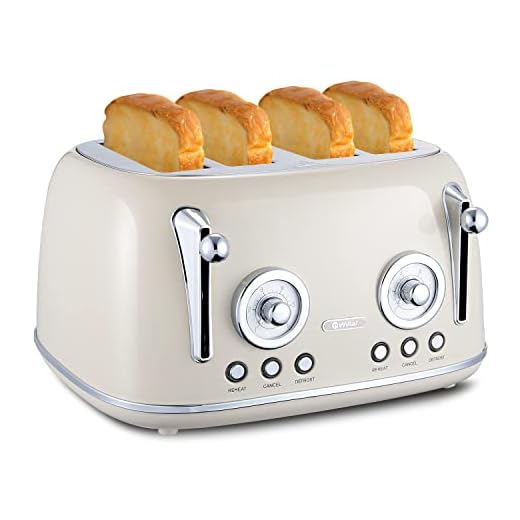 Wiltal Tostadora de 4 rebanadas, tostadora retro, carcasa de acero inoxidable, con accesorio integrado para panecillos, con tapa, grado de tostado 1-6, función de descongelación, bandeja recogemigas