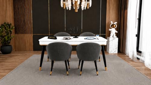 Image of WOODEN SPACE Majestic 4 Seater Wooden Dining Table Set | Urban Marble Top Dining Table with Chairs for Dining Room & Kitchen (Modern Classic Dark Grey) (54 x 36 x 30 inch)