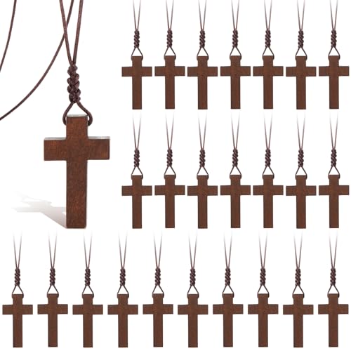 Wood Cross Necklace Bulk for Men Women Gift Bible Verse Party Favor Wood Cross Pendant Crucifix on Cord