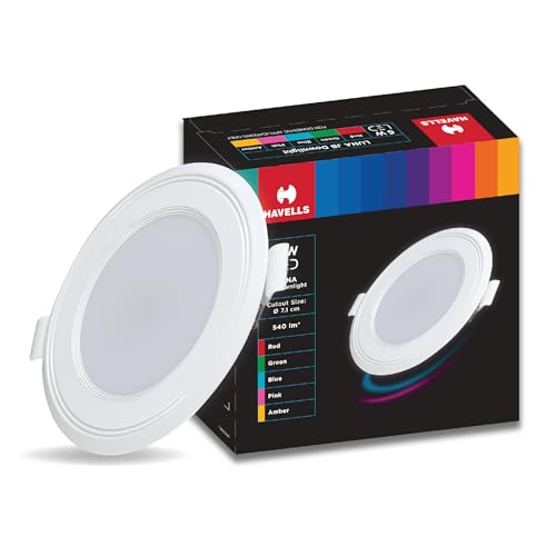 Havells Polycarbonate Luna 6W Downlight for Junction Box Round | Colour - Amber |3 inch Cutout, 22mm Height | High Voltage Protection Upto 4KV | Pack 