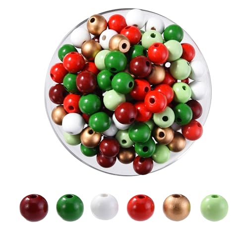 240PCS 16mm Natual Wooden Colorful Round Beads for Christmas Craft 6 Color Wood Spacer Loose Colored Beads f for DIY Room Decoration Family Gatherings Holiday Decorations (240PCS 6COLOR)