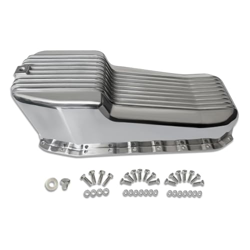 Aflle Racing Finned Polish Aluminum Oil Pan Passenger Side Fits Chevy Small Block 1980-1985 283 305 327 350 400 with Mounting Hardware