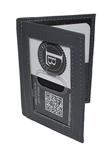 Leatherboss Slim Thin Leather Credit Card Triple ID Window Mini Wallet Bifold Driver License Safe (Gray)3